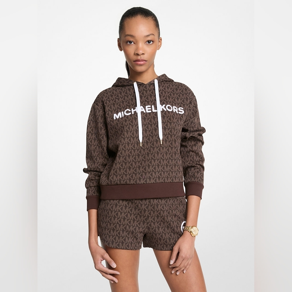 Michael Kors Chocolate Logo Cropped Hoodie & Shorts